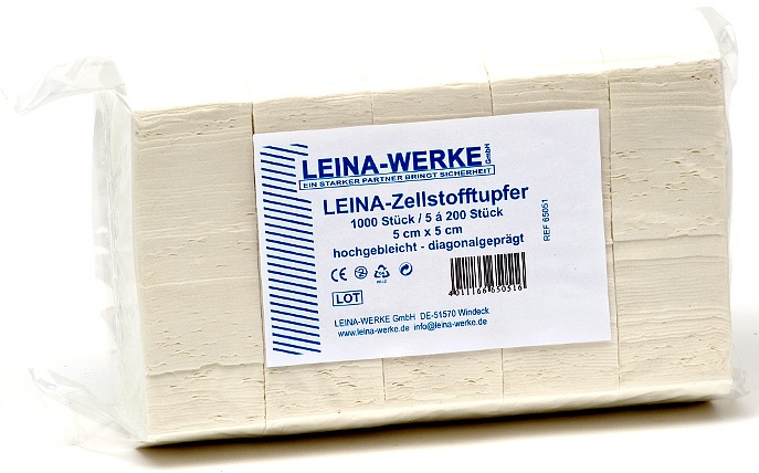 Zellstofftupfer, 5 Stapel pro Pkg (5x5cm) á 260 Stück, 65052